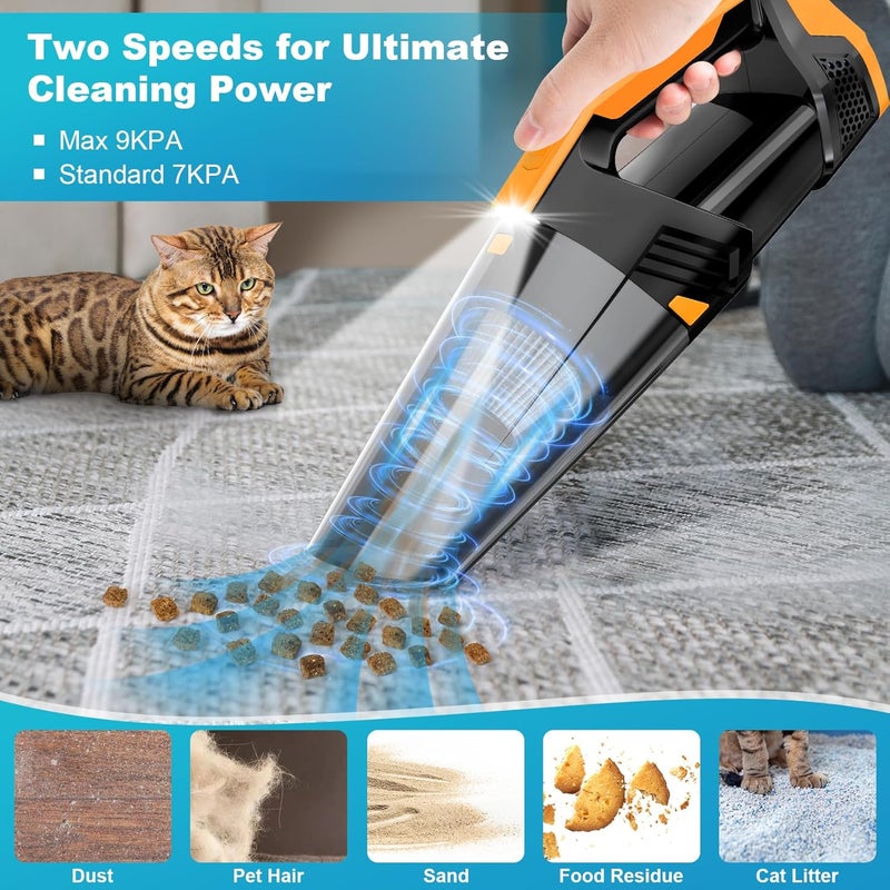 Blestan Car Vacuum Portable with LED Light, High Power Suction, Lightweight Rechargeable Hand Vacuum, Hand Held Vacuum Cleaner for Car Home Office, Pet Hair, Orange - Image 2